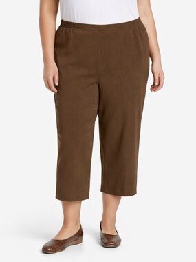 Alfred Dunner Brown Pull On Crop Pants 18W Elastic Waist Plus Size